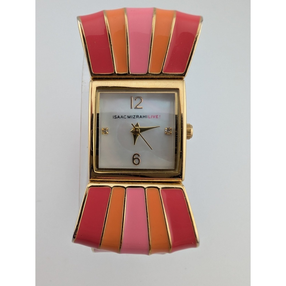 Isaac Mizrahi‎ Live! Pink Enamel Bangle Bow Watch MOP Dial- New Battery